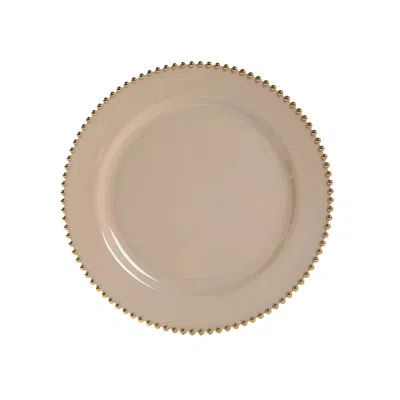 Breebe 10-pack Economy Round Plastic Charger Plates 13" In Taupe With Gold Beaded Rim, Stylish Dinner Party In Brown
