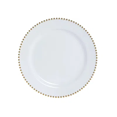 Breebe 10-pack Economy Round Plastic Charger Plates 13" In White With Gold Beaded Rim, Stylish Dinner Party
