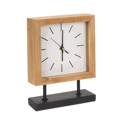 Breebe 11" Natural And Black Solid Wood And Metal Square Table Clock In Brown