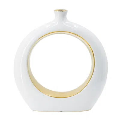 Breebe 11 X 3.1 X 12" Round Vase, White/gold