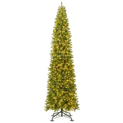 Breebe 12 Feet Tall Pre-lit Artificial Christmas Tree Outdoor Indoor Slim Pencil Tree With Lights In Green