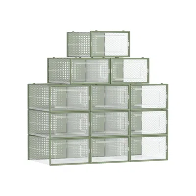 Breebe 12-pack Stackable Plastic Shoe Boxes Laurel Green