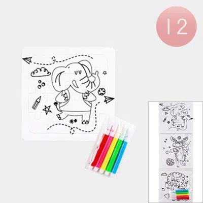 Breebe 12 Set Of 3 - Cute Animal Coloring Puzzle Pen Sets In White