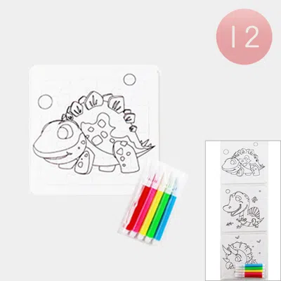Breebe 12 Set Of 3 - Cute Dinosaur Coloring Puzzle Pen Sets In White