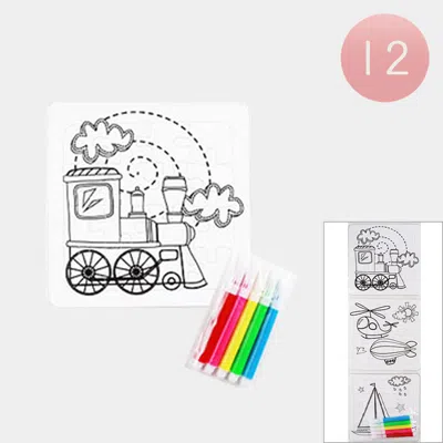 Breebe 12 Set Of 3 - Cute Train Transportation Coloring Puzzle Pen Sets In Gray