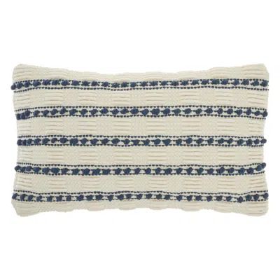 Breebe 12" X 20" Ivory And Blue Striped Cotton Blend Throw Pillow With Texture