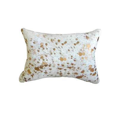 Breebe 12" X 20" Natural & Gold Cowhide Throw Pillow In Multi