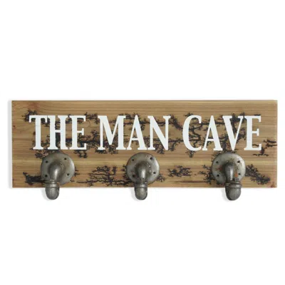 Breebe 12" X 27" Natural Silver And White Man Cave Metal And Wood Wall Decor With Hooks In Multi
