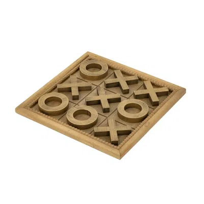 Breebe 12.2 X 12.2" Wooden Tic-tac-toe Game Set With Brown And Gold Finish