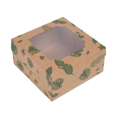 Breebe 12-pack Cardstock Cookie Boxes With Display Window - Tropical Leaf Design Disposable Treat Bakery Bo