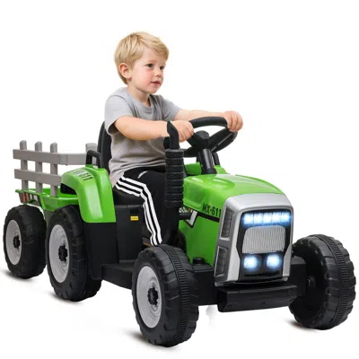Breebe 12v Ride-on Tractor With Trailer For Kids In Green