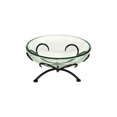 Breebe 13" Clear And Black Glass And Metal Round Decorative Bowl With Stand