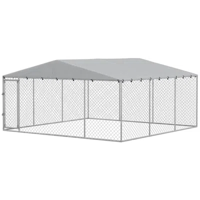 Breebe 13' X 13' X 6.5' Dog Kennel Outdoor For Small Medium Dogs With Waterproof Roof In Silver