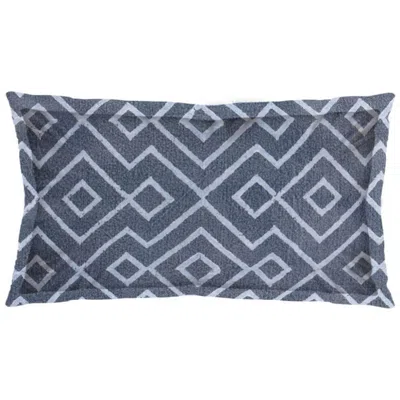 Breebe 13" X 21" Blue And Grey Diamond Linen Throw Pillow Cover With Embroidery