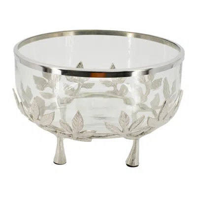 Breebe 13.4 X 13.4 X 8.7" Silver Decorative Aluminum And Glass Bowl With Floral Legs