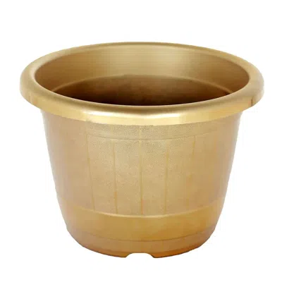 Breebe 14" Gold Shiny Finished Rim Large Barrel Planter Pot, Indoor Outdoor Decorative Flower Pot