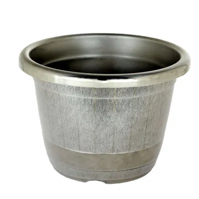 Breebe 14" Silver Chrome Finished Rim Large Barrel Planter Pot, Indoor Outdoor Decorative Flower Pot