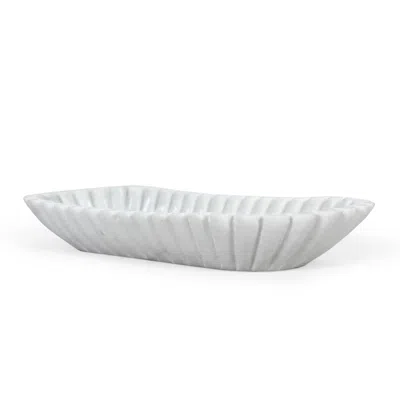 Breebe 14" White Marble Fluted Oblong Tray