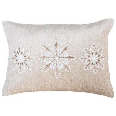 Breebe 14" X 20" Beige Ivory And Gold Christmas Snowflakes Throw Pillow With Embroidery