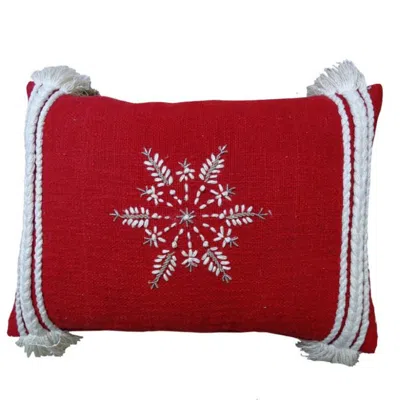 Breebe 14" X 20" Red Zippered Cotton Blend Christmas Snowflakes Throw Pillow With Embroidery