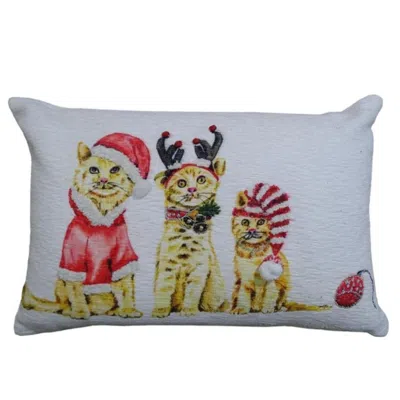 Breebe 14" X 20" White And Red Cat Zippered Cotton Blend Christmas Throw Pillow