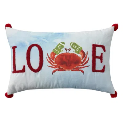 Breebe 14" X 22" Blue White And Red Crab Love Throw Pillow With Embroidery