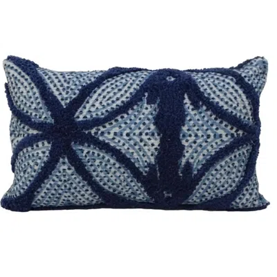 Breebe 14" X 24" Blue And Light Blue Zippered Cotton Blend Trellis Throw Pillow
