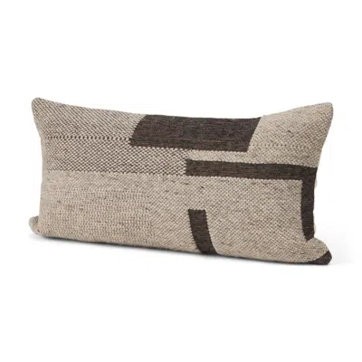 Breebe 14" X 26" Beige And Dark Brown Lumbar Color Block Wool Blend Throw Pillow Cover With Texture