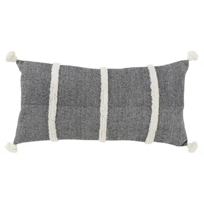 Breebe 14" X 26" Black And White Weave Cotton Throw Pillow With Tassels