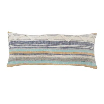 Breebe 14" X 36" Blue And Tan Beach Striped Cotton Lumbar Throw Pillow Cover With Texture