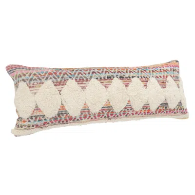 Breebe 14" X 36" Natural Blue And Red Lumbar Geometric Cotton Throw Pillow Cover With Tufts
