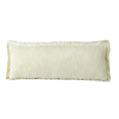 Breebe 14" X 36" White And Yellow Lumbar Cotton Throw Pillow Cover With Fringe
