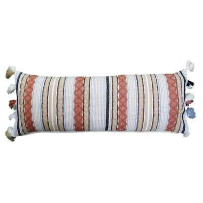 Breebe 14" X 40" Tan And Beige Trellis Zippered Handmade Cotton Blend Throw Pillow With Tassels