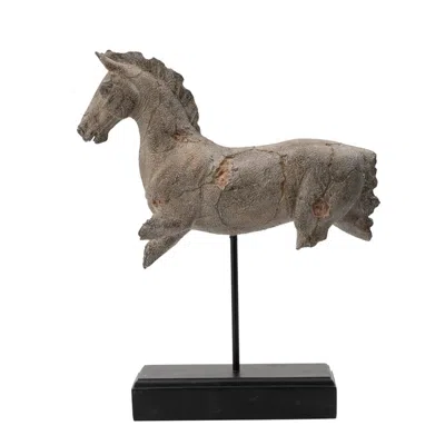 Breebe 14 X 4.5 X 17" Antique Horse Statue On Stand In Gray