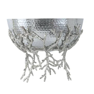 Breebe 14.2 X 14.2 X 10.8" Silver Decorative Aluminum Bowl With Twig Stand In Gray