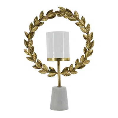 Breebe 14.2 X 3.5 X 19.7" Iron Floral Hurrican With Marble Base In Gold