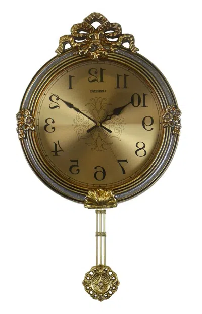 Breebe 15" Gold And Silver Resin Silent Pendulum Ornate Round Wall Clock
