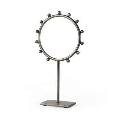 Breebe 15" Grey Metal Circle Tabletop Sculpture In Brown