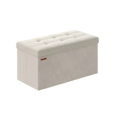 Breebe 15" X 30" X 15" Foldable Storage Ottoman Bench Cream White