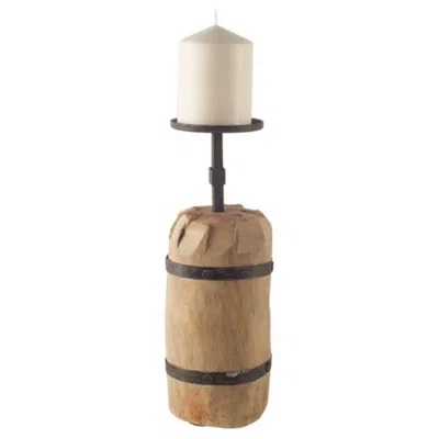 Breebe 16" Brown Distressed Abstract Solid Wood Tabletop Pillar Candle Holder