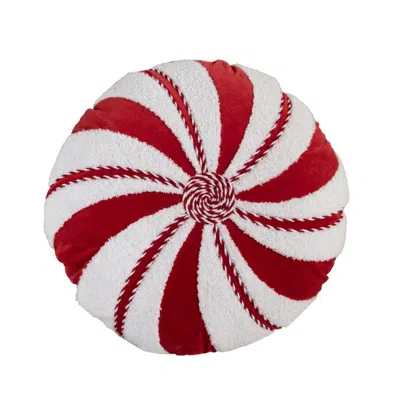 Breebe 16" Red And White Cotton Velvet Round Christmas Striped Throw Pillow