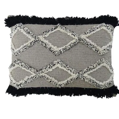 Breebe 16" X 22" Black And Grey Diamond Handmade Cotton Blend Throw Pillow With Fringe