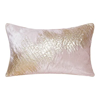 Breebe 16" X 24" Gold And Pink Lumbar Abstract Throw Pillow Cover With Glitter