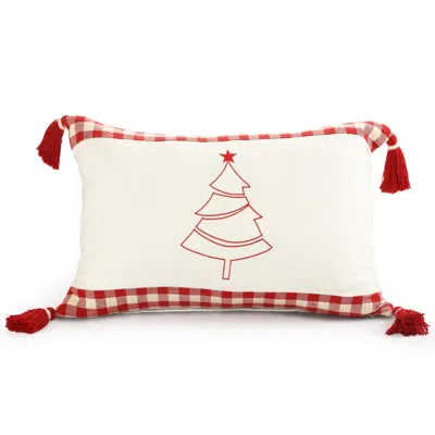 Breebe 16" X 24" Red And White Lumbar Christmas Christmas Tree Plaid Cotton Throw Pillow Cover
