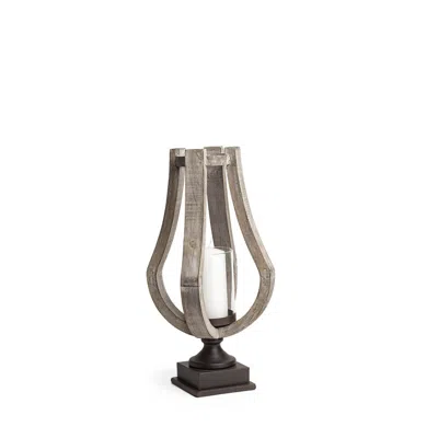 Breebe 17" Brown Distressed Geometric Solid Wood And Metal Tabletop Hurricane Candle Holder In Gray