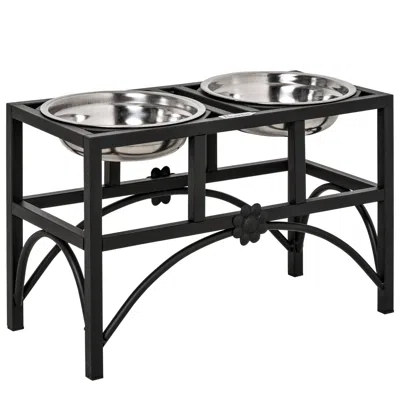 Breebe 17 Inch Elevated Double Stainless Steel Dog Bowl Feeding Station In Black
