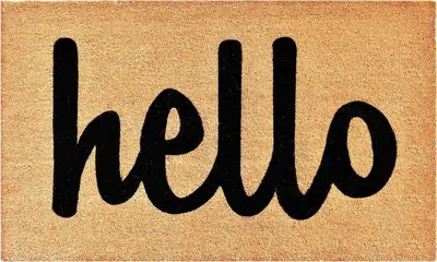 Breebe 17" X 29" Natural And Black Hello Outdoor Coir Door Mat In Brown