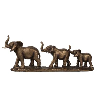 Breebe 17.9 X 3.1 X 6.9" Elephant Family Statue In Brown
