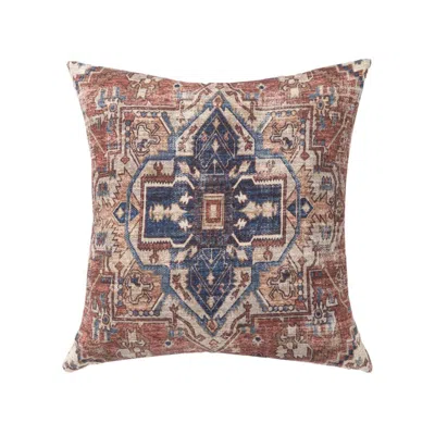 Breebe 18" Beige Navy Blue And Rust Medallion Throw Pillow