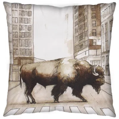 Breebe 18" Brown And Cream Bison Linen Throw Pillow Cover